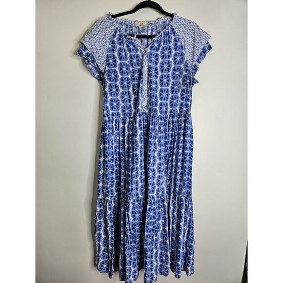 Vineyard Vines Lightweight Watercolor Geo Print Midi Dress Size Medium - Picture 3 of 6